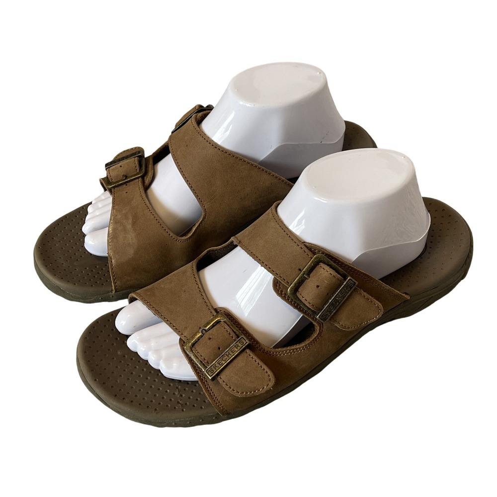 Skechers Reggae Jammin Desert Leather Slide Adjustable Strap Sandals Women 10